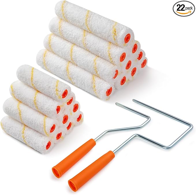 20 Pack Microfiber Paint Roller, 4 Inch and 6 Inch, Small Paint Roller Covers, 3/8-Inch Nap, Mini Paint Rollers for House Painting with Paint Roller Frame, Wall Painting Tool
