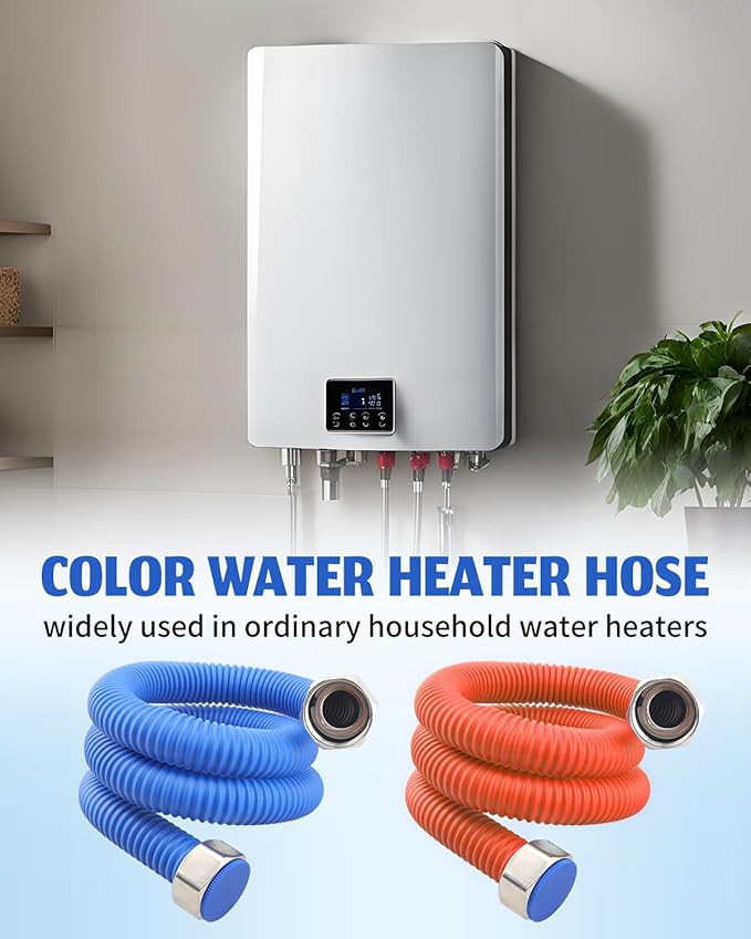 36" Length Flexible Stainless Steel Corrugated Water Heater Connector, Hot and Cold Color Water Heater Hose, 3/4" FIP x 3/4" FIP