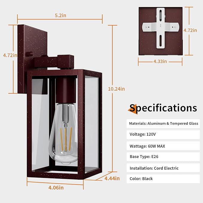 2 Pack Oil Rubbed Bronze Exterior Lighting Fixtures Wall Mount, Outside Front Porch Lights for House, Outdoor Lantern Lamp, Waterproof Wall Sconce Lights, Coach Light for Garage Entryway