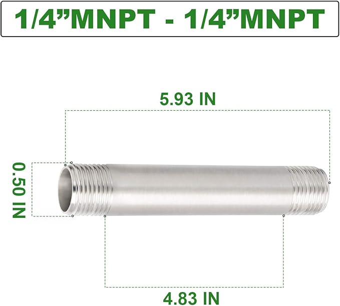 TAISHER 2PCS Stainless Steel Pipe Fittings, 1/4" NPT x 1/4" NPT Male Threaded, 6" Length Nipple Cast Pipe