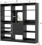 Unikito 75” Closet System with Drawers, 6.2FT Wood Closet Organizer with Hanging Rods and Mirror, Reversible Large Walk in Closets Wardrobe Garment Rack with Shoe Shelves, Max Load 2000 LBS, Black