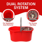 Spin Mop and Bucket with Wringer Set, 360° Spinning Mop and Bucket System with Double Cotton Tip Replacement Heads and Stainless Steel Adjustable Handle for Floor Cleaning (20QT)