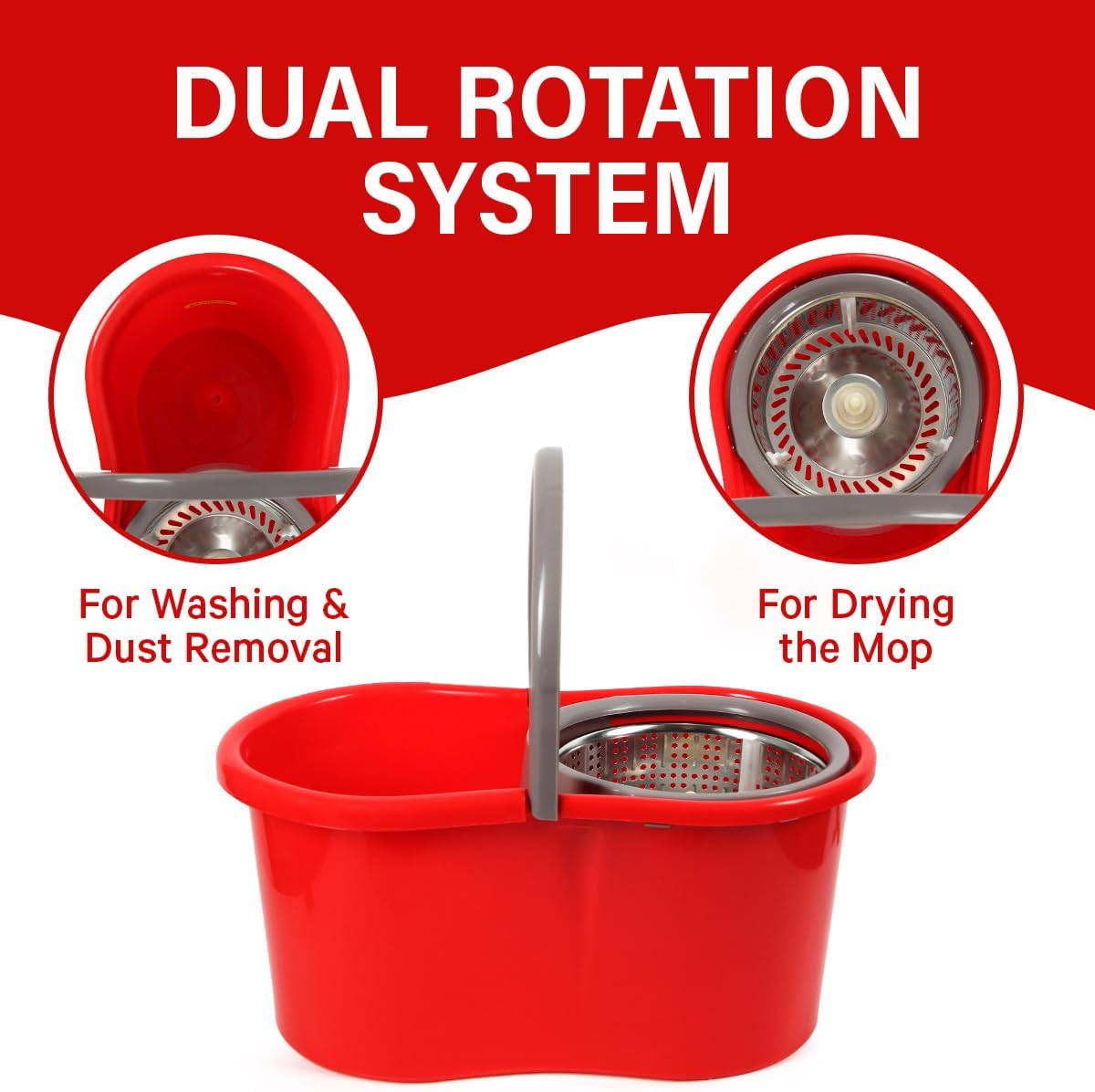 Spin Mop and Bucket with Wringer Set, 360° Spinning Mop and Bucket System with Double Cotton Tip Replacement Heads and Stainless Steel Adjustable Handle for Floor Cleaning (20QT)