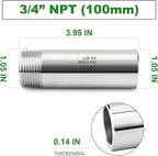 TAISHER 2PCS 304 Stainless Steel Pipe Fittings, 3/4" NPT Male Threaded, 4" Length Weld Nipple Cast Pipe