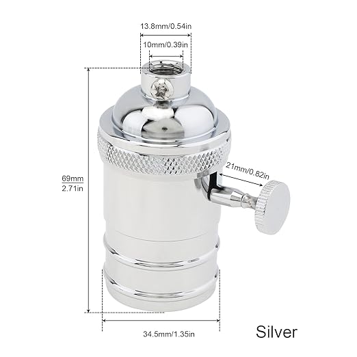 RTNLIT Nickel Lamp Socket, Vintage Edison E26/E27 Bulb Light Socket with On/Off Knob Switch(Silver)