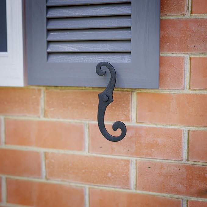 Renovators Supply Manufacturing Black Shutter Dogs 6.5" S Shaped Cast Aluminum Shutter Dogs With Mounting Hardware Pack Of 20