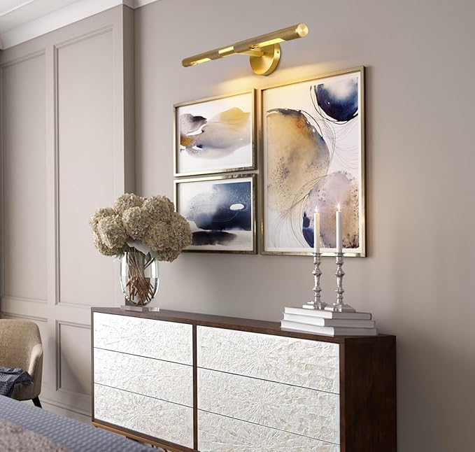 Gold Brass Hardwired Picture Light, 30" Knurled Dimmable Rotatable 360° Picture Lights for Wall, Vanity Light, Gallery Wall Light, Art Lighting, Picture Frame Light,Include Bulb