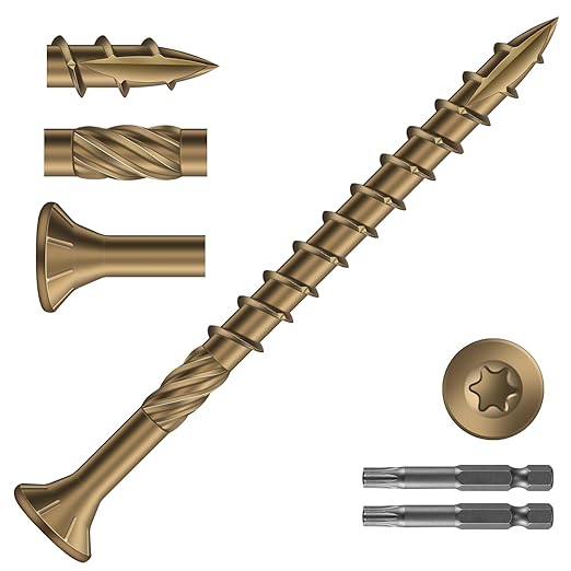 #10 x 2-1/2" Deck Screws (477Pcs) 6lb. Carbon Steel, Yellow, Flat Head, Rust Resistant epoxy Coated, with T25 Star Bit