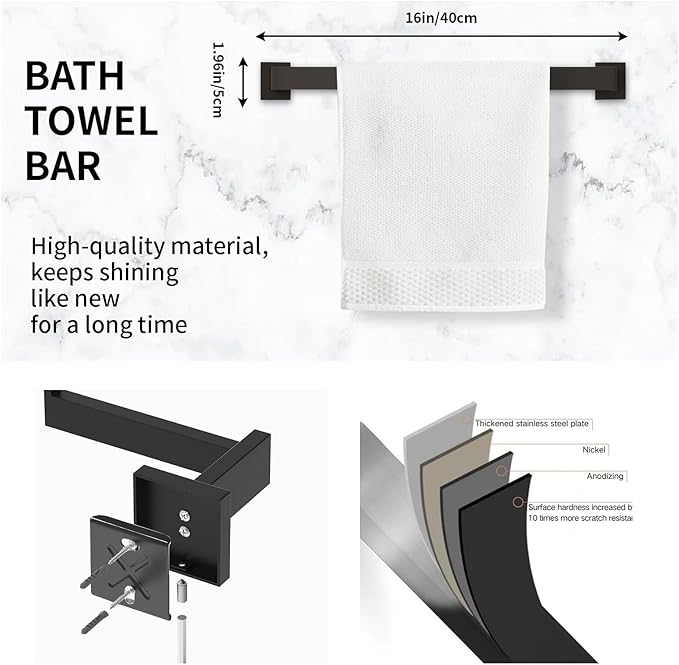 Bathroom Hardware Set Matte Black 10-Pieces Bathroom Towel Rack SUS304 Stainless Steel Bath Towel Bar Set, Towel Racks Wall Mounted.