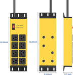 CCCEI Magnetic Heavy Duty Power Strip Surge Protector 20Amp, 12 Gauge High Amp Extension Outlets, Garage Wall Mount 8 Plug Metal Power Strip. 10FT, Yellow, 5-15P Adapter 6-20R T-Slot 20a for Appliance