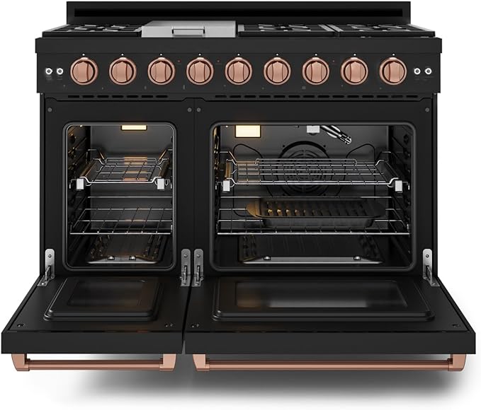 Gordon Ramsay by THOR Kitchen 48 Inch Professional Liquid Propane Range with Tilt Panel Touch Control in Black/Rose Gold