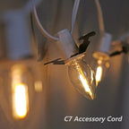 KGC LED Accessory Cord with 5 Pieces C7 Light Bulbs, 9FT White Cord with On/Off Switch Plugs - C7 led Bulb Warm White with Spare Fuse for Holiday Decoration and Craft Village House Decoration 1 Pack
