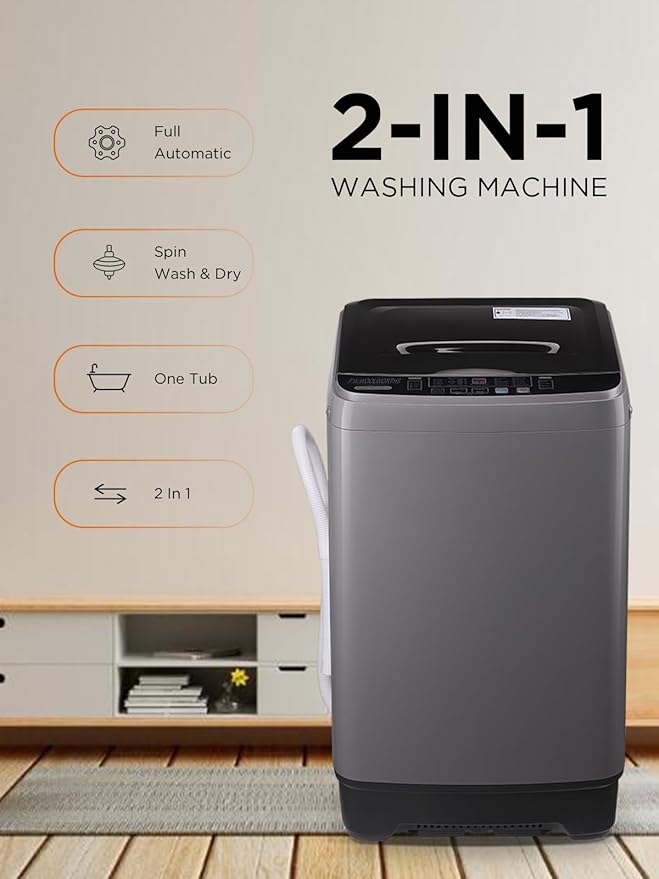 17.7 lbs Full-Automatic Washing Machine with LED Display, Laundry Washer with Drain Pump, 10 Wash Programs 8 Water Levels Washer & Spinner for Home, Apartment, Dorms, Grey