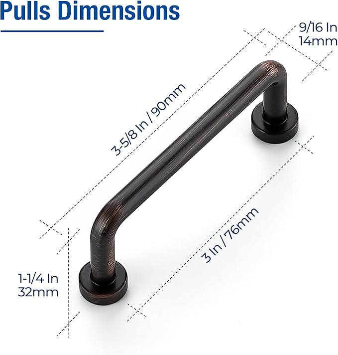 JOY DECOR Cabinet Pulls – 3 Inch Hole Center, Oil Rubbed Bronze, 10 Pack, Zinc Alloy Cabinet Handles for Drawers & Cupboard – Vintage Style Hardware for Kitchen, Bathroom, Dresser, Furniture Makeover