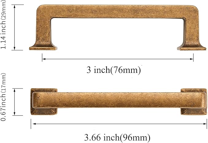 10 Pack Antique Brass Cabinet Pulls 3 Inch Kitchen Cabinet Handles Vintage Drawer Pulls Kitchen Handles for Cabinets Retro Dresser Pulls Drawer Handle