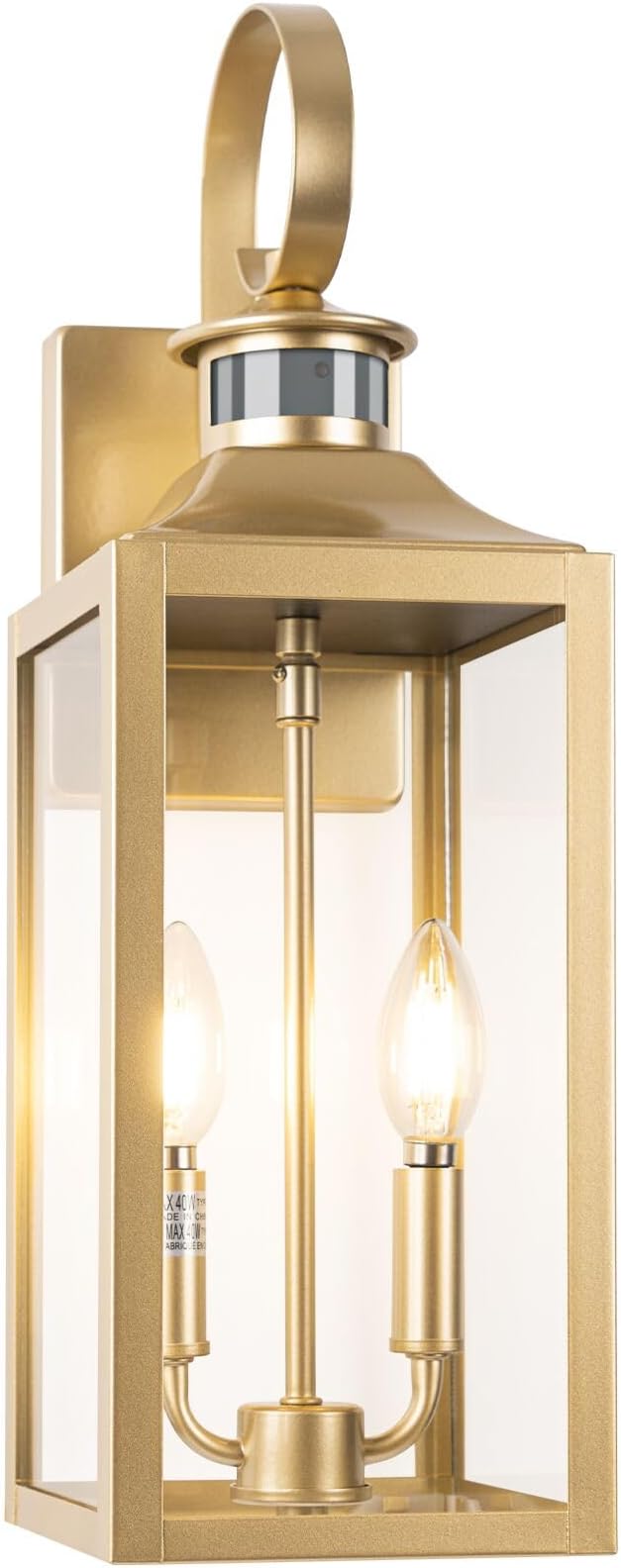 20" Gold Motion Sensor Outdoor Light, Large Dusk to Dawn Outdoor Lighting Fixture, Farmhouse Wall Mounted Porch Lamp, Waterproof Sconce Light for Outside Patio, 3 Modes/2-Light/1-Pack