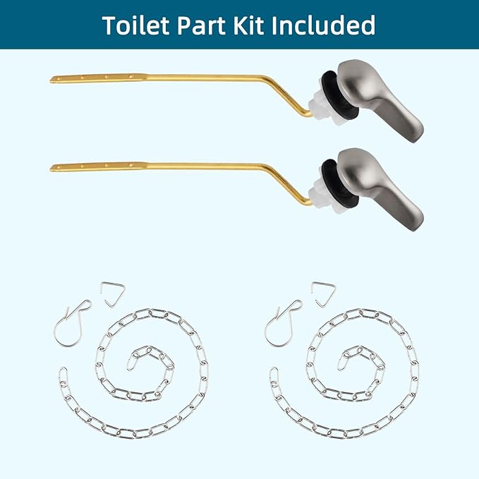 Hygie Rinse 2PCS Universal Metal Toilet Handle Replacement Kit Side Mount Toilet Lever Compatible with TOTO/Glacier Bay/Gerber, Toilet Flush Handle with Flapper Chain, Brushed Nickel