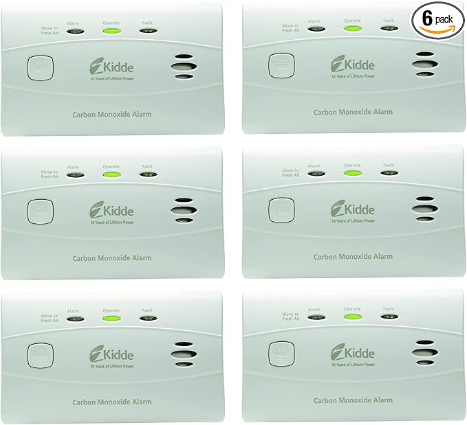Kidde Carbon Monoxide Detector with 10-Year Battery, 3 LED Lights & Alarm Memory, 6 Pack