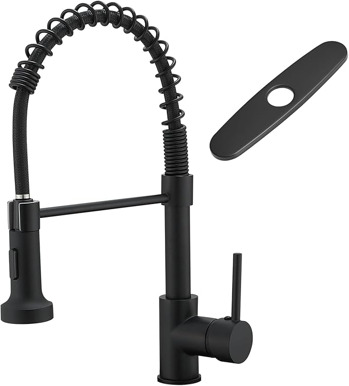 Black Kitchen Faucet with Pull Down Sprayer, AIMADI Commercial Single Handle Pull-Down Sprayer Kitchen Faucets,Matte Black