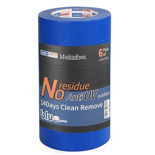 ADHES Blue Painters Tape Blue Tape Painting Tape for Walls,UV Anti,14 Days Clean Remove,1.5inch x 60yard,6Rolls