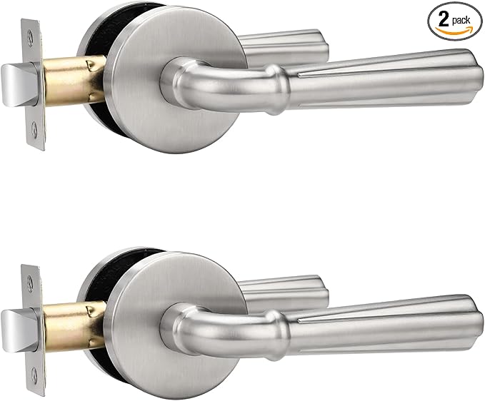 Orger 2 Pack Brushed Nickel Passage Door Lever Keyless Closet Door Handle, Interior Non-Locking Lever Sets Keyless Nickel Finish Door Lock for Right & Left Handed Doors, Stainless Steel