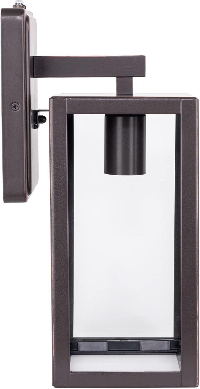 LIT-PaTH Dusk to Dawn Outdoor Wall Lantern, Wall Sconce as Porch Lighting Fixture, E26 Medium Base Max 60W, Anti-Rust Metal with Glass Shade, Oil Rubbed Bronze Finish, 2-Pack
