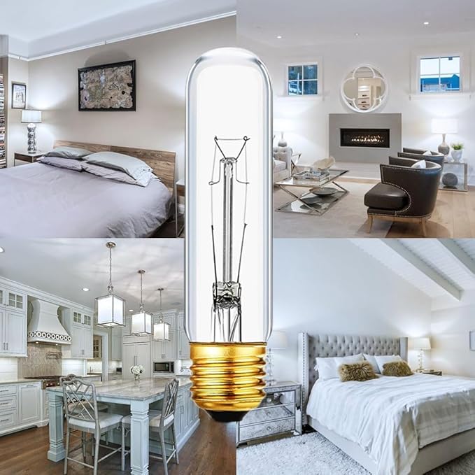 25 Watt T10 Clear Tubular Incandescent Light Bulb, Vintage Style Showcase Bulb,Showcase lamp, 2700K Soft White, E26 Medium Base, 280 Lumens,T10 Tubular Bulb (4PACK)