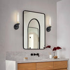 Black Wall Sconces Set of Two,Knurled Texture Modern Wall Sconce,Tube Clear Glass Matte Black Vanity Light,Industrial Bathroom Sconces Wall Lighting,Wall Lights for Bedroom,Living Room,Hallway