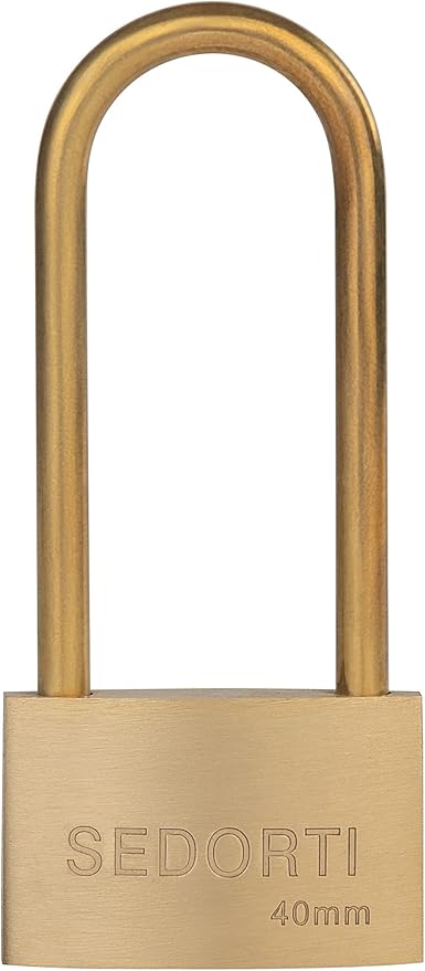 Weather Proof Lock, Keyed Alike Solid Brass Padlocks with Long Brass Shackle, Light Duty, 1-1/2" Wide Body, Marine Padlock, Anti Rust Lock, 8 Pack