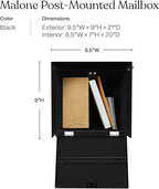 post & porch Malone Mailbox | Post Mounted Mailbox | Black/White/Gray/Brown/Red/Blue/Green, Regular or Large, Weatherproof Mail Box for Outside, Customizable (Black, Regular)