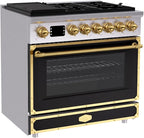 Akicon 36" Freestanding Gas Cooktop Oven Combo, Features 6 Sealed Burners, 5.2 Cu.ft Rapid Convection Oven, Convertible Fuel (NG/LP), Durable Cast Iron Grating (MBGBGGA1)