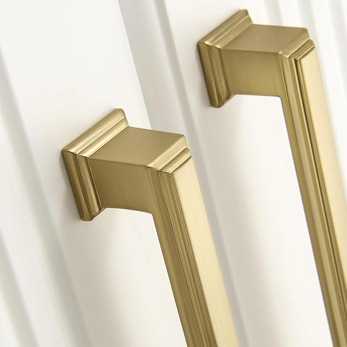 10 Pack 10 Inch(254mm) Hole Center Brushed Champagne Bronze Modern Cabinet Pulls Kitchen Cabinet Handles Kitchen Cabinet Hardware Timeless Drawer Pulls for Dresser Wardrobe, Champagne(10x10)