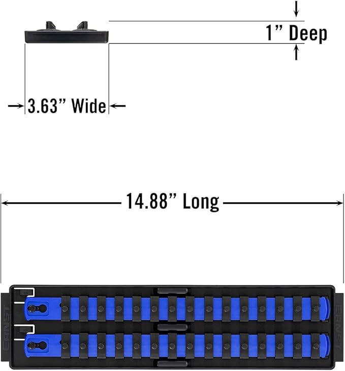 Ernst Manufacturing Socket Boss 2-Rail 1/4-Inch-Drive Socket Organizer, 13-Inch, for Toolbox drawer - Blue (8495) - Made in the USA