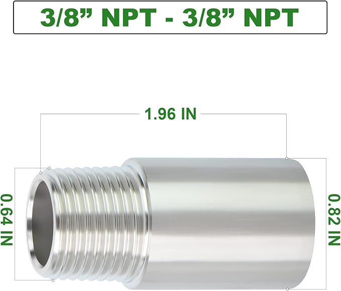 TAISHER 4PCS Stainless Steel Pipe Fittings, 3/8" NPT Male x 3/8" NPT Female Threaded, 2" Length Nipple Cast Pipe