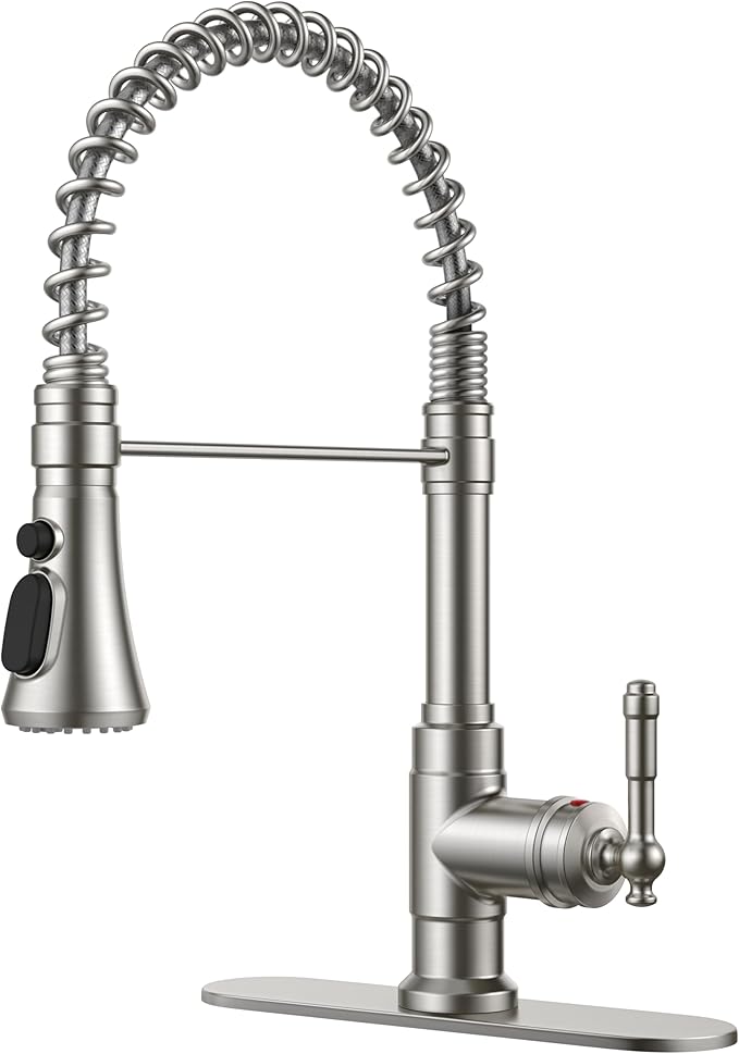 FORIOUS Vintage Kitchen Faucet Pull Down Sprayer Brushed Nickel Stainless Steel, High Arc Single Handle Antique Sink Faucet 1 or 3 Holes for Pot Filler, Farmhouse Camper RV Wet Bar