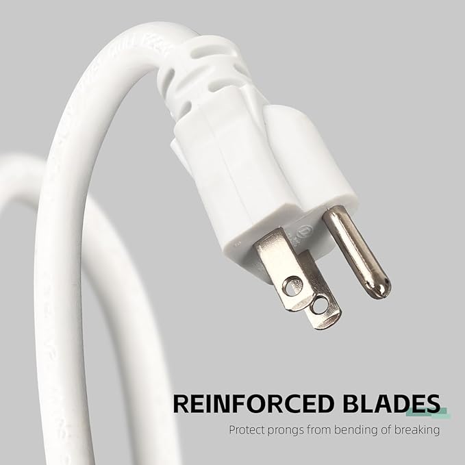 12 Ft Outdoor Extension Cord - 12/3 SJTW Heavy Duty White Extension Cable with 3 Prong Grounded Plug - Power Cord for Lawn, Garden, Appliances