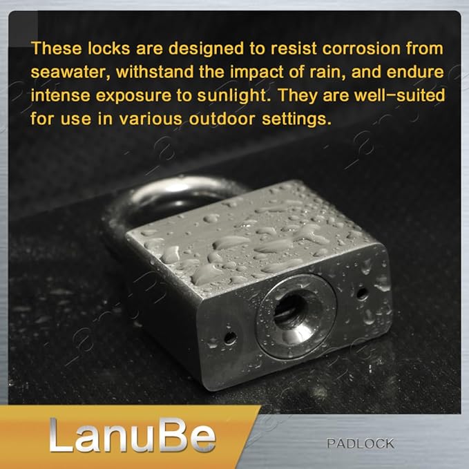 LanuBe 304 Stainless Steel keyed Alike Marine Small Padlocks for Outdoor use, 1-9/16 inch Wide Body, Stainless Steel Body, Normal Shackle, Pack of 2