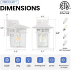 Outdoor Wall Lantern, Exterior Lighting Fixtures Wall Mount, 2 Pack White Outdoor Sconces with Seeded Glass, Exterior Porch/Patio Lights for House Front Door Garage