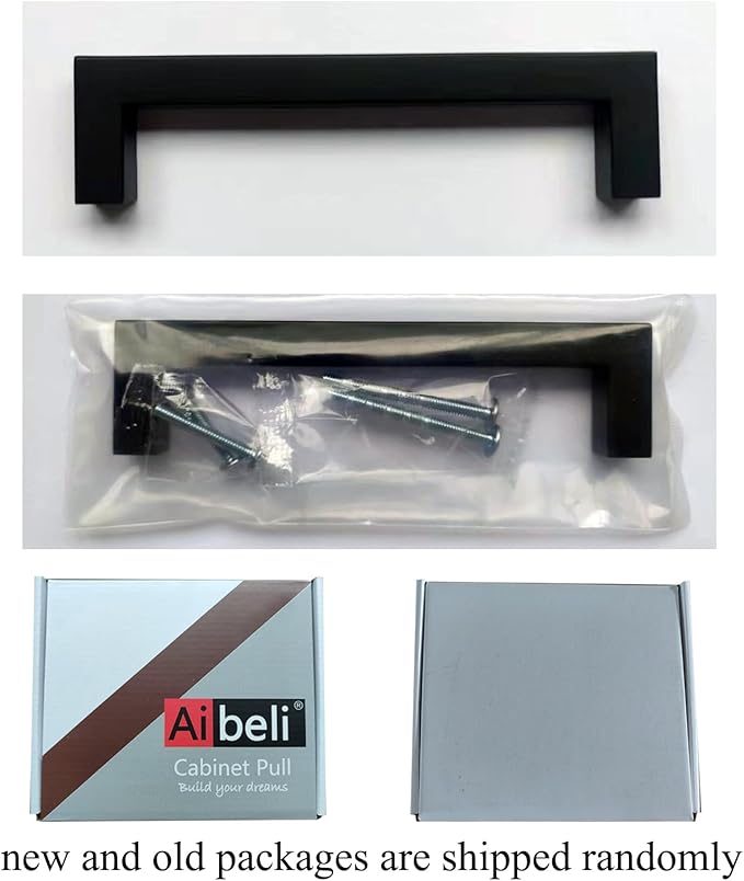 10 Pack Black Cabinet Handles Stainless Steel Matte Black Square Cabinet Pulls Modern Kitchen Cabinet Drawer Handles 3 3/4 Inch Hole Center 96mm