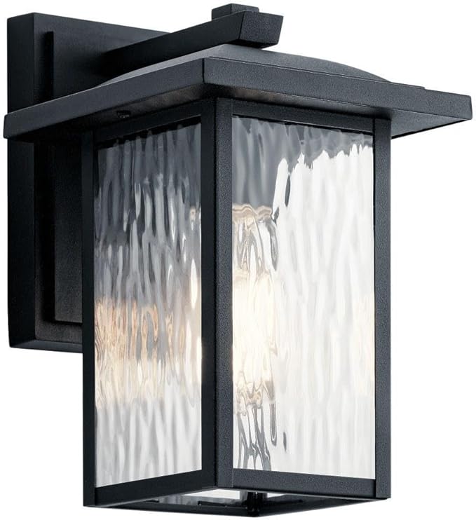 Kichler Capanna 10.25" Outdoor Wall Light in Black, 1-Light Exterior Wall Sconce Porch Light with Clear Water Glass, (10.25" H x 6.5" W), 49924BKT