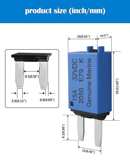 15A Low Profile Mini Fuse Kit– Automotive 15A ATM Manual Reset Circuit Breaker Fuses for Boat, RV, Car, Truck, DC 12V/32V 15 Amp Manual Resettable Blade Assortment Kit with Resettable Fuses