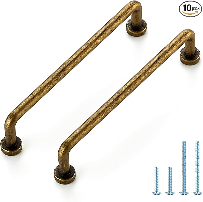 JOY DECOR Cabinet Pulls – 5 Inch Hole Center, Antique Brass, 10 Pack, Zinc Alloy Cabinet Handles for Drawers & Cupboard – Vintage Style Hardware for Kitchen, Bathroom, Dresser, Furniture Makeover