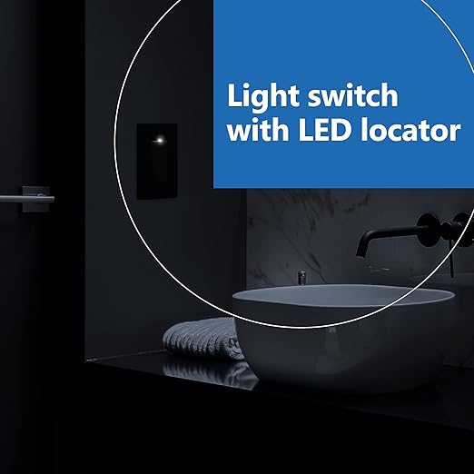 LIDER Minimalist Design Matte Finish Lighted Double Switch with Screwless Wall Plate, Combination Frameless Decorator Switch with Locator Light, Ground Terminal Single Pole, 15A 120V, UL Listed, Black