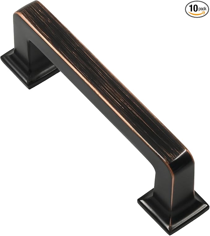 Alzassbg 10 Pack Oil Rubbed Bronze Cabinet Pulls, 3 Inch(76mm) Hole Centers Cabinet Handles Square Kitchen Hardware for Cabinets AL3046ORB