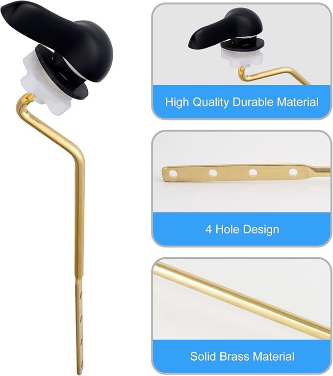 iFealClear Universal Side Mount Toilet Tank Flush Lever, Angle Mount Handle Replacement Kit, Solid Brass Trip Lever Fits Most Toilets, Matte Black