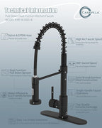 Kitchen Faucet Set, Black Kitchen Sink Faucets with Pull Down Sprayer and Soap Dispenser, Single Handle Stainless Steel Faucets for Kitchen Sinks, Farmhouse RV Faucet with Deck Plate