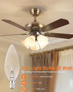 E12 Candle Light Bulbs 25W Warm White 2500K, 250Lumen - B10 Clear Candelabra Base Bulbs Dimmable Chandelier Light Bulbs for Ceiling Fan, Pendants or Outdoor (12 Pack)
