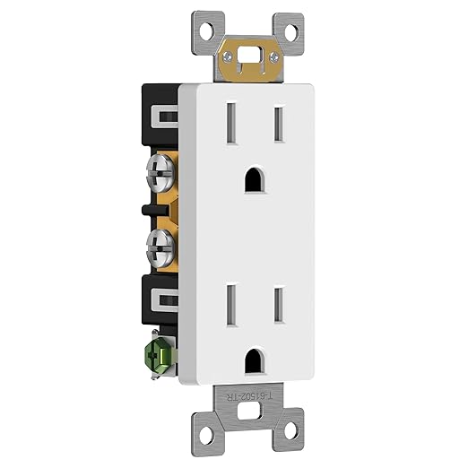 ENERLITES 20 Pack White Decorator Receptacle, Standard Electrical Wall Outlet, 15A 125V, Self-Grounding, 2-Pole, 3-Wire, 5-15R, UL Listed, 61502-TR-W, Tamper Resistant