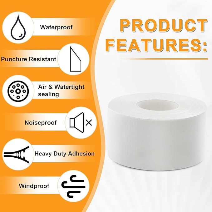 Window Weather Sealing Tape 2 Inch x 90 FT Weather Stripping Residue-Free Window Seal Insulation Tape for Doors Windows and Shower Glass Gaps White