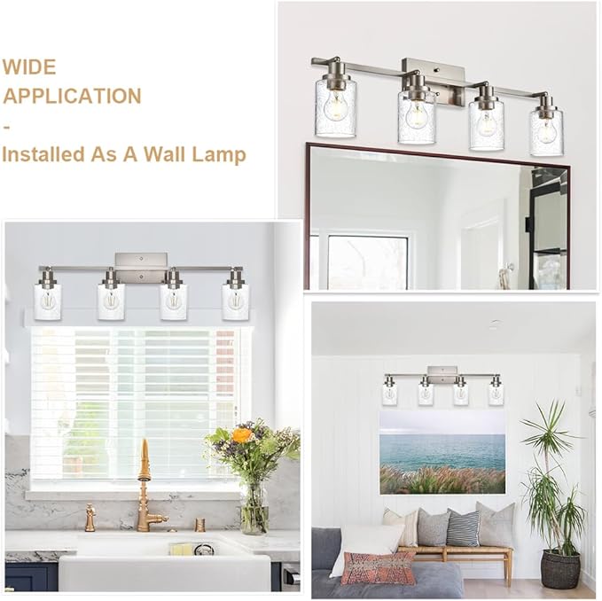 4-Light Track Lighting Fixtures, Rotatable Track Head Bathroom Vanity Light Ceiling Spotlight Brushed Nickel, Seeded Glass Shades